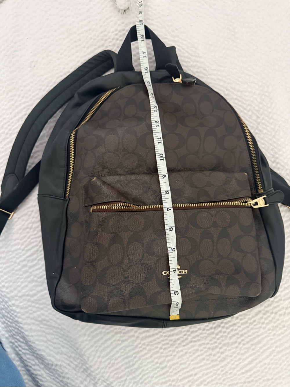 Coach Brown & Black Monogram Backpack with Gold Hardware